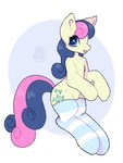 blue_eyes clothing female feral flat_chested legwear solo stockings thick_thighs skyl4378 friendship_is_magic hasbro my_little_pony bonbon_(mlp) equid equine horse mammal pony 3:4 hi_res