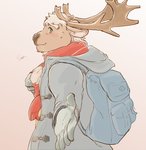 5_fingers anthro antlers bag blue_eyes clothed clothing fingers fur gloves handwear horn humanoid_hands male scarf solo tan_body tan_fur topwear cddi_h lifewonders tokyo_afterschool_summoners yule_(tas) deer mammal new_world_deer reindeer signature