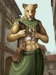 abs clothed clothing female fully_clothed muscular muscular_female red_eyes solo alekksandar conditional_dnp felid lion mammal pantherine 3:4 hi_res