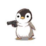 ambiguous_gender beak biped black_eyes dot_eyes feathers feral grey_body grey_feathers gun handgun holding_gun holding_object holding_ranged_weapon holding_weapon ranged_weapon simple_background solo weapon white_background white_body white_feathers young thejohnsu avian bird emperor_penguin penguin 1:1 2013