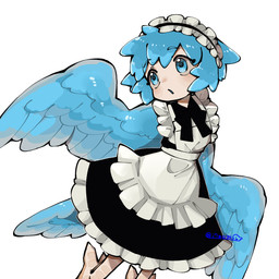 avian_feet blue_body blue_eyes blue_feathers blue_hair blue_wings clothed clothing feathered_wings feathers female hair light_body light_skin maid_headdress maid_uniform simple_background solo tail tail_feathers uniform white_background wings i7go34 european_mythology greek_mythology mythology animal_humanoid avian humanoid mythological_avian mythological_creature 1:1 hi_res