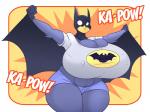 anthro bat_symbol big_breasts breasts cleavage clothed clothing cosplay female huge_breasts musclegut muscular nipple_outline nipples non-mammal_breasts solo thick_thighs wide_hips jaeh batman_(series) dc_comics batman busty_bird avian bird corvid corvus_(genus) crow oscine passerine 2016 absurd_res hi_res