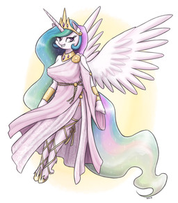 anthro anthrofied back_wings breasts clothed clothing crown dress feathered_wings feathers female flying footwear fur gold_(metal) gold_tiara greek_clothing grin hair headgear hoof_hands hooves horn jewelry long_hair multicolored_hair multicolored_tail necklace off_shoulder pink_clothing pink_dress purple_eyes rainbow_hair rainbow_tail side_slit side_slit_dress simple_background slit_dress smile solo sparkles sparkling_hair spread_wings tail tiara unguligrade white_background white_body white_fur wings king-kakapo friendship_is_magic hasbro my_little_pony mythology princess_celestia_(mlp) equid equine mammal mythological_creature mythological_equine winged_unicorn 2016 hi_res