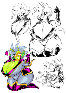 5_fingers antennae_(anatomy) big_breasts blush bodysuit boots breasts cleavage clothed clothing curvy_figure eyes_closed eyewear female fingers footwear gloves green_body green_skin hair handwear horn huge_breasts humanoid_pointy_ears kneeling legwear pointy_ears question_mark shoes skinsuit thick_thighs thigh_boots thigh_highs thought_bubble tight_clothing voluptuous white_hair wide_hips theguywhodrawsalot sara_(theguywhodrawsalot) valerie_(theguywhodrawsalot) alien alien_humanoid horned_humanoid humanoid absurd_res hi_res