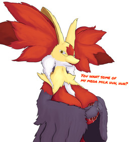 anthro areola asking asking_another asking_viewer big_breasts breasts covering covering_breasts eyewear female freckled_face freckles glasses glowing_milk green_eyes huge_breasts milk milk_drip milk_leaking milk_on_breasts milk_on_hand red_areola solo talking_to_viewer occamsrazorart nintendo pokemon generation_9_pokemon mega_delphox mega_evolution pokemon_(species) hi_res shaded