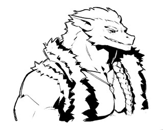 anthro braided_hair clothing deltoids front_view hair jewelry looking_aside male muscular muscular_anthro muscular_male necklace open_mouth open_smile pecs pointy_ears pupils simple_background smile smirk snout solo teeth topwear white_background kingarthur_i unknown_species 2024 aliasing binary_drawing black_and_white bust_portrait digital_drawing_(artwork) digital_media_(artwork) monochrome portrait