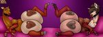 big_breasts blue_eyes breasts brown_body brown_eyes brown_hair closed_smile clothing crotch_breasts crown duo ear_piercing ear_ring eyelashes female feral glistening glistening_eyes grey_hooves hair headgear hooves huge_breasts legwear lips looking_at_viewer lying mouth_closed on_side piercing red_clothing red_legwear red_lips ring_piercing smile tan_body thick_lips romman08 deer mammal hi_res