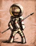 anthro astronaut female mars melee_weapon polearm solo spacesuit spear weapon lordgood hasbro my_little_pony fan_character equid equine horse mammal pony 2015 hi_res