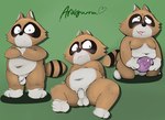 anthro balls belly black_nose blush brown_body erection flaccid foreskin genitals green_background humanoid_genitalia humanoid_penis long_foreskin male markings masturbation navel nude penile penile_masturbation penis sex_toy simple_background slightly_chubby small_penis solo striped_markings striped_tail stripes tail tail_markings unretracted_foreskin osleif bonobono araiguma mammal procyonid raccoon 2024 absurd_res hi_res