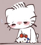 anthro blush eyes_closed fur lidded_eyes male masturbation plushie plushophilia solo white_body white_fur young touboutenshi hello_kitty_(series) sanrio dear_daniel hello_kitty_(character) domestic_cat felid feline felis mammal