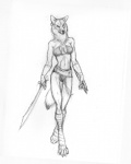 anthro belt black_nose claws clothed clothing dagger digitigrade dual_wielding ear_piercing female holding_melee_weapon holding_object holding_sword holding_weapon licking licking_lips licking_own_lips melee_weapon piercing scimitar self_lick simple_background skimpy solo sword tail tongue tongue_out translucent translucent_clothing weapon white_background wraps scott_ruggels asheru_(setting) roshani canid canine canis mammal wolf greyscale monochrome sketch