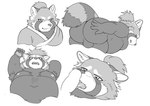 anthro armpit_hair backsack balls belly big_belly body_hair butt genitals kemono licking male moobs navel nipples oral overweight overweight_male penile penis penis_lick sex solo tongue tongue_out hysk canid canine mammal raccoon_dog tanuki 2023 hi_res monochrome