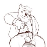 anthro bottomwear bulge clothed clothing male mature_anthro mature_male overweight overweight_anthro overweight_male sitting solo suit topwear 3000vnd bear mammal ursine 1:1 hi_res