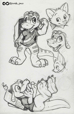 anthro backpack bottomless claws closed_smile clothed clothing fangs front_view logo lying male male_anthro mouth_closed on_back open_mouth open_smile shirt smile solo t-shirt tail teeth toe_claws topwear young young_anthro young_male pandapaco dinosaur felid mammal prehistoric_species reptile scalie artist_logo hi_res monochrome signature sketch sketch_page