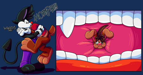 2_toes 3_toes 4_fingers anthro big_feet big_tongue cartoon_gloves cheek_bulge duo feet fingers inside_mouth male male/male mawplay paws red_tongue soft_vore tail toes tongue toony vore whiskers marquis2007 herman_(marquis2007) roderick_(tamerkoh) imp lagomorph leporid mammal rabbit absurd_res alpha_channel hi_res