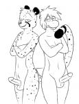 anthro balls duo erection genitals looking_at_viewer male penis tail metal_(artist) mario_bros nintendo geoff_(yoshi) zach_(gamerfox) cheetah dinosaur felid feline mammal prehistoric_species reptile scalie yoshi digital_media_(artwork) monochrome