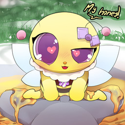 antennae_(anatomy) anthro duo female female_on_top female_penetrated food genitals grass heart_eyes heart_symbol honey_(food) male male/female male_penetrating male_penetrating_female neck_tuft nude on_top open_mouth penetration penis plant purple_eyes sex text tuft two_toned_body vulva wings godforgiveme4 jewelpet sanrio sega sega_fave charotte_(jewelpet) arthropod bee hymenopteran insect 1:1 digital_media_(artwork) hi_res