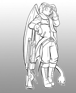 anthro boots clothing eyewear eyewear_on_head footwear goggles goggles_on_head gun jacket leaning_on_object male ranged_weapon rifle scarf shoes sniper_rifle solo topwear weapon toughset casandro felid lion mammal pantherine hi_res monochrome