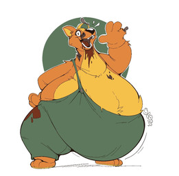 3_toes 4_fingers anthro belly big_belly blood blood_on_clothing bodily_fluids clothing feet fingers fur gesture green_clothing hat headgear headwear huge_belly looking_at_viewer love_handles machine male obese obese_anthro obese_male open_mouth orange_body orange_fur overalls overweight overweight_anthro overweight_male propeller_hat short_tail smile smiling_at_viewer snout solo tail toes waving waving_at_viewer wide_hips yellow_body yellow_fur boot_(artist) willy's_wonderland willy_the_weasel animatronic mammal mustelid musteline robot true_musteline weasel 2021