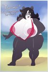 anthro beach bikini breasts clothed clothing cloud day dialogue female hair one-piece_swimsuit seaside sky sling_bikini solo swimwear text two-piece_swimsuit eikasianspire bear giant_panda mammal absurd_res english_text hi_res