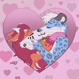 anthro duo female heart_symbol holidays horn kissing love male male/female romantic romantic_couple naoto valentine's_day canid canine felid fox leopard mammal pantherine 1:1 absurd_res hi_res