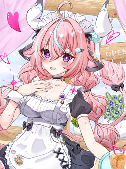 2_horns animal_ears black_clothing blush breasts clothed clothed_female clothed_humanoid clothing female fully_clothed fully_clothed_female fully_clothed_humanoid hair holding_tray horn light_body light_skin maid_headdress maid_uniform pink_hair solo tail uniform h1l4rs7hqn17577 genshin_impact mihoyo varesa_(genshin_impact) animal_humanoid bovid bovid_humanoid bovine bovine_humanoid cattle_humanoid humanoid mammal mammal_humanoid 2026 absurd_res half-length_portrait hi_res portrait