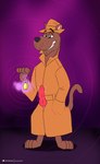 2018 animal_genitalia animal_penis anthro barefoot brown_body brown_fur canid canine canine_genitalia canine_penis canis clothing coat coin digital_media_(artwork) domestic_dog feet fur genitals gold_(metal) gold_coin great_dane hand_in_pocket hanna-barbera hat headgear headwear hi_res hypnosis knot male mammal mastiff mind_control molosser pendulum pendulum_swing penis pockets possession public public_exposure scooby-doo scooby-doo_(series) shadow2007x simple_background smug smug_grin solo topwear trenchcoat