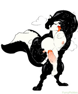 anthro big_muscles big_pecs big_penis big_tail black_body black_fur black_tail bodily_fluids covered_eyes erection fur genitals licking male muscular muscular_male nipple_fetish nipple_pinch nipple_play pecs penis pinch raised_arm scent_play self_lick simple_background solo standing steam sweat sweaty_armpit tail tongue vein veiny_penis white_body white_fur white_tail furrypickles looney_tunes warner_brothers pitu_le_pew mammal mephitid skunk striped_skunk hi_res