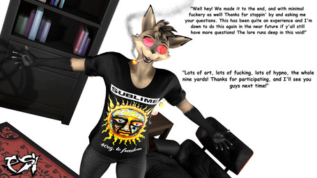 anthro black_body black_fur black_highlights bottomwear brown_body brown_fur brown_hair cigarette clothed clothed_anthro clothed_male clothing denim denim_bottomwear denim_clothing eyewear fur glasses hair highlights_(coloring) jeans male multicolored_body multicolored_fur multicolored_hair pants q&a shirt smoking smoking_cigarette solo t-shirt talking_to_viewer topwear two_tone_body two_tone_fur two_tone_hair wearing_glasses psikokinetic warfaremachine_(modeler) sublime psiko_(psikokinetic) canid canine canis jackal mammal 2024 3d_(artwork) absurd_res digital_media_(artwork) hi_res source_filmmaker_(artwork)