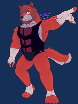 anthro bandage barazoku beard border clothed clothing facial_hair fur looking_at_viewer male muscular muscular_anthro muscular_male pecs red_body red_fur smile smirk solo transparent_border conditional_dnp kazuhisa_(artist) kemoteto_yakuza_project reddy_(kbh_yeen) canid canine canis mammal wolf 2025 3:4 absurd_res alpha_channel cel_shading hi_res shaded