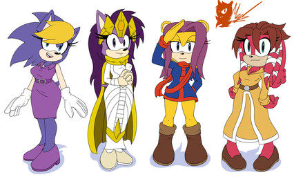 anthro blonde_hair blue_body blue_eyes blue_fur clothed clothing eyelashes female female_anthro fur gloves group hair handwear purple_body purple_fur purple_hair red_body red_fur simple_background standing white_background yellow_body yellow_fur meyk archie_comics sega sonic_the_hedgehog_(archie) sonic_the_hedgehog_(comics) sonic_the_hedgehog_(series) sonic_underground bernadette_hedgehog isabella_mongoose lara-le queen_aleena_hedgehog echidna eulipotyphlan hedgehog herpestid mammal mongoose monotreme absurd_res hi_res