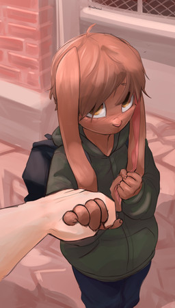adolescent adult_on_adolescent age_difference ambiguous_gender anthro backpack blush bottomwear brown_body brown_fur brown_hair clothing denim denim_bottomwear denim_clothing duo ear_grab faceless_character faceless_male fingers first_person_view floppy_ears fur green_clothing green_hoodie green_topwear hair hand_holding holding_ear hoodie human_pov intimate jeans looking_at_viewer male male/ambiguous male_pov older_human older_male pants romantic romantic_couple topwear young young_ambiguous young_anthro younger_ambiguous younger_anthro deadmimicked the_leaves_of_fall anon sam_garlen_(the_leaves_of_fall) human lagomorph leporid mammal rabbit 2021 absurd_res digital_media_(artwork) hi_res adult_(lore) female_(lore)