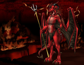 anthro bottomwear claws clothed clothing fire hell horn loincloth melee_weapon nude polearm solo spear tail topless weapon wings weisswinddragon mythology demon dragon mythological_creature mythological_scalie scalie