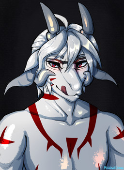 anthro blue_pupils curled_horn eyewear eyewear_only glasses glasses_only glistening glistening_body glowing glowing_eyes hair horn looking_at_viewer machine male markings nude pupils red_eyes simple_background slit_pupils smile solo tongue tongue_out wearing_glasses white_body white_hair hallowgen admiral_rigel_(hallowgen) android drude robot scalie 2022 bust_portrait digital_media_(artwork) hi_res portrait signature sketch