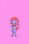 2:3 absurd_res anthro blush breasts female full-length_portrait generation_4_pokemon hi_res kewon looking_at_viewer medium_breasts nintendo nipples pink_background pokemon pokemon_(species) portrait red_eyes short_stack simple_background smile solo standing weavile