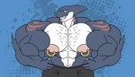 anthro big_muscles big_nipples big_pecs body_hair bulge chest_hair flexing flexing_bicep grin huge_muscles hyper hyper_muscles looking_at_viewer male muscular muscular_anthro muscular_male nipple_piercing nipples pecs piercing smile solo vein parttimeyeen_(artist) bee_(maybee) fish marine shark animated hi_res short_playtime