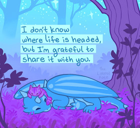 ambiguous_gender blue_body detailed_background duo feral folded_wings forest front_view pawpads plant positive_message purple_body sleeping sleeping_on_another star tail text three-quarter_view tree wings the_latest_kate mythology domestic_cat dragon felid feline felis mammal mythological_creature mythological_scalie scalie english_text signature