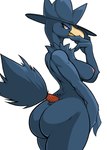 anthro beak big_butt breasts butt feathers female looking_at_viewer nipples nude side_boob smile solo tail tail_feathers danonymous nintendo pokemon avian bird generation_2_pokemon murkrow pokemon_(species) hi_res