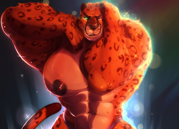abs anthro big_muscles clothed clothing fur huge_muscles hyper hyper_muscles male muscular muscular_anthro muscular_male nipples pecs solo topless komboochie disney zootopia felid mammal source_request