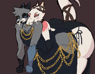 anthro big_butt black_lipstick bodily_fluids butt clothed clothing crossdressing crossdressing_male dominant dominant_female duo female lipstick makeup male male/female piercing submissive submissive_male sweat sweatdrop teasing thick_thighs wide_hips deskalewd mythology kip_(eaterofthechikn) rivets_(rivetstheblue) dragon hybrid kobold mammal mythological_creature mythological_scalie procyonid raccoon scalie hi_res