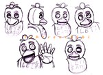 5_fingers angry anthro beak bib black_eyebrows black_eyelids closed_beak clothing eyebrows female female_anthro fingers furrowed_brow gesture grey_beak half-closed_eyes looking_at_viewer machine narrowed_eyes simple_background solo teeth text text_on_bib text_on_clothing thick_eyebrows toothed_beak waving waving_at_viewer white_background tehcreechibi five_nights_at_freddy's scottgames chica_(fnaf) animatronic avian bird chicken galliform gallus_(genus) phasianid robot 2014 artist_name bust_portrait english_description english_text multiple_scenes pen_(artwork) portrait shaded traditional_media_(artwork)