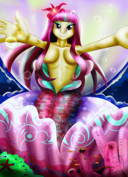 5_fingers accessory breasts bubble convenient_censorship eyeshadow female fingers flower flower_in_hair freckled_shoulders freckles hair hair_accessory hair_covering_breasts highlights_(coloring) legless long_hair looking_at_viewer makeup nude outstretched_arms pink_hair plant purple_eyes red_body red_scales scales sitting smile solo split_form teal_highlights underwater water yellow_body yellow_skin blueondrive equestria_girls hasbro my_little_pony sour_sweet_(eg) ambient_coral ambient_fish ambient_sealife ambient_starfish aquatic bivalve clam giant_clam humanoid_merfolk merfolk mollusk 2019 absurd_res hi_res