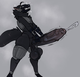 anthro ball_fluff balls big_balls big_penis bodily_fluids clenched_teeth fluffy foreskin genital_fluids genitals huge_balls huge_penis hyper hyper_balls hyper_genitalia hyper_penis leaking machine male masturbation nude penis precum solo tail teeth vein veiny_penis commanderthings protogen hi_res