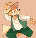 anthro black_nose bottomwear clothed clothing fur hat headgear headwear male pants simple_background solo tan_background topwear vest ginnosuke disney song_of_the_south br'er_fox canid canine fox mammal 2018 hi_res