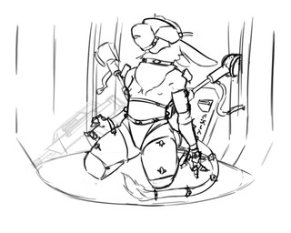 anthro bdsm clothed clothing cockpit collar electronics female fur headgear headphones headset machine mecha nipples solo suggestive_pose virtual_reality neither83 the_nature_of_predators alien mammal venlil_(the_nature_of_predators) absurd_res hi_res monochrome sketch