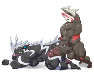 abs all_fours anthro balls barazoku big_balls big_muscles big_pecs big_penis black_body blue_eyes blush blush_lines bodily_fluids brown_body doggystyle dripping duo erect_nipples erection feet from_behind_position genital_fluids genitals glans hand_on_butt huge_penis humanoid_feet humanoid_hands imminent_anal imminent_sex male male/male mane muscular muscular_anthro muscular_male nipples nude nude_anthro nude_male open_mouth open_smile pecs penis plantigrade precum precum_drip sex simple_background smile snout sweat vein veiny_penis white_background yellow_sclera maldu nintendo pokemon equid equine excadrill generation_5_pokemon mammal pokemon_(species) zebstrika 5:4 absurd_res hi_res