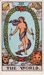 ambiguous_form blue_sky breasts card cloud female group hair holding_object holding_wand human_focus major_arcana medium_breasts nipples nude orange_hair roman_numeral sky solo_focus tarot tarot_card text the_world_(tarot) wreath pamela_colman_smith bovid bovine cattle felid human lion mammal pantherine 1910 20th_century ancient_art english_text hi_res signature