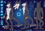 4_fingers 4_toes anthro athletic athletic_anthro athletic_male biped claws digitigrade featureless_crotch feet finger_claws fingers fur long_tail male nude open_mouth solo standing tail teeth text toe_claws toes tongue tongue_out fonyaa sergal absurd_res english_text hi_res model_sheet