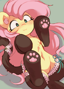:3 blush chest_tuft clothing female feral fur green_eyes hair legwear paw_socks pink_hair solo stockings tuft wings yellow_body yellow_fur loepone friendship_is_magic hasbro my_little_pony mythology fluttershy_(mlp) equid equine horse mammal mythological_creature mythological_equine pegasus pony absurd_res hi_res