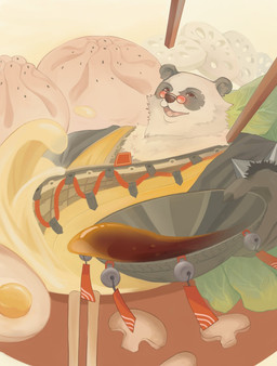 anthro broth dumplings eyewear food fur glasses male multicolored_body multicolored_fur noodles overweight partially_submerged solo soup wok heflsjwbr12941 mihoyo zenless_zone_zero pan_yinhu bear giant_panda mammal thiren 2025 hi_res